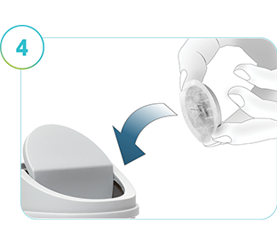 Slika prikazuje odlaganje senzorja za NMG SmartGuide med odpadke.