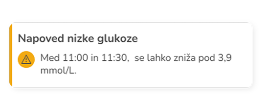 Pojavno opozorilo o napovedi nizke glukoze v aplikaciji Accu-Chek SmartGuide Predict