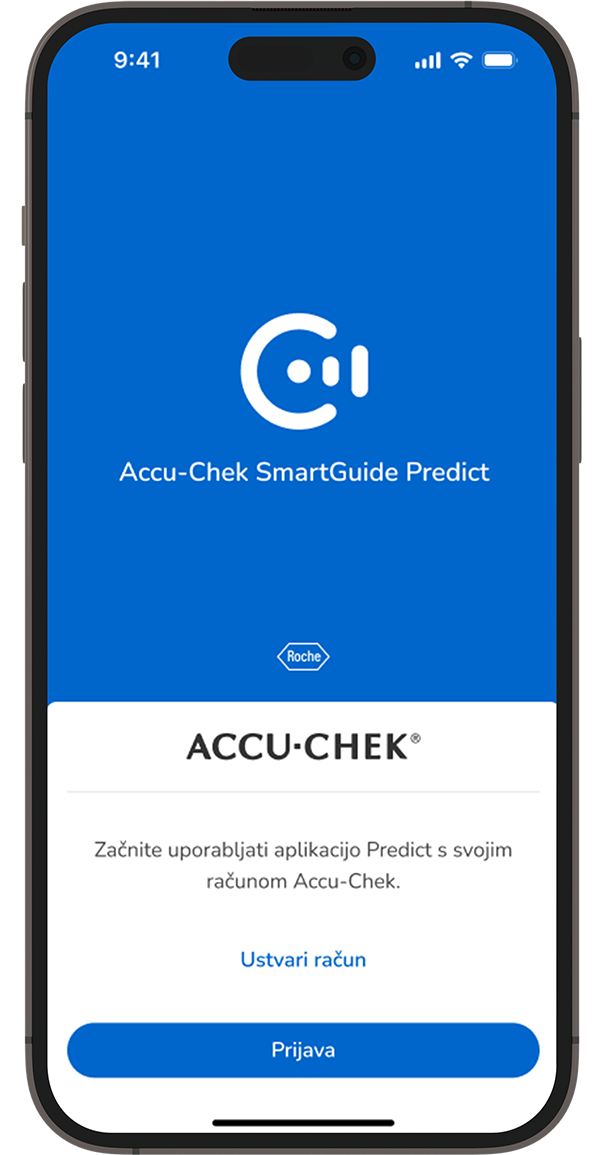 Posnetek prijavnega zaslona aplikacije Accu-Chek SmartGuide Predict