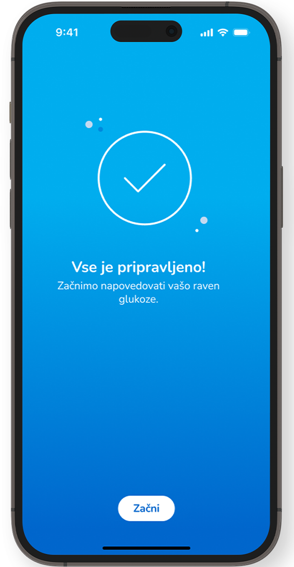 Posnetek zaslona dokončane nastavitve aplikacije Accu-Chek SmartGuide Predict