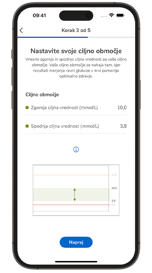 Posnetek zaslona z nastavitvami ciljnega območja v aplikaciji SmartGuide