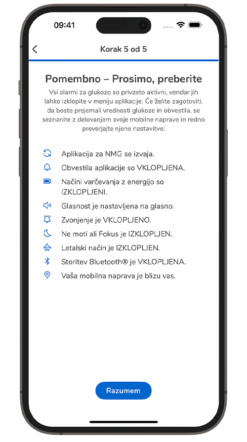 Posnetek zaslona z nastavitvami in podrobnostmi nastavitve v aplikaciji SmartGuide