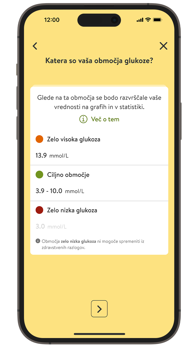 Posnetek zaslona z merskimi enotami aplikacije mySugr na strani z nastavitvami.