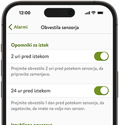 Posnetek zaslona aplikacije mySugr z opomniki o poteku roka uporabe senzorja.
