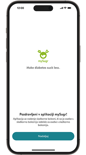  Posnetek začetnega zaslona aplikacije mySugr.